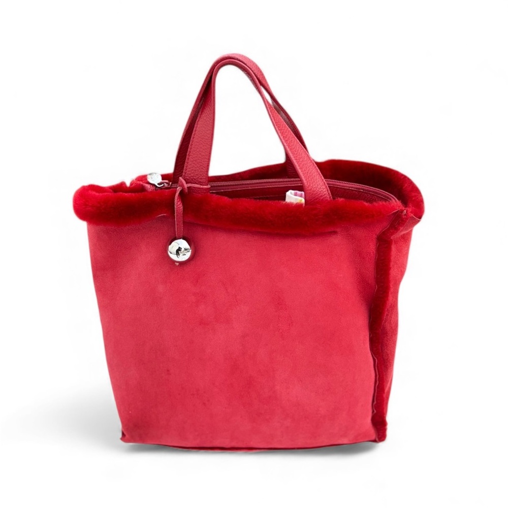FURLA Red Shearling + Leather Tote – Made in Italy